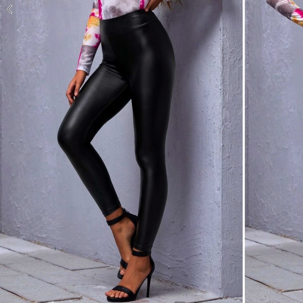 Faux Patent Leather High Waisted Leggings - Picture 3 of 8